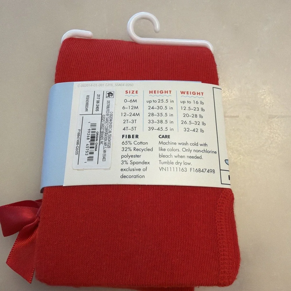 Cat & Jack Toddler Girl Size 4T-5T Sweater Tights-Red w/ Bow New in Package